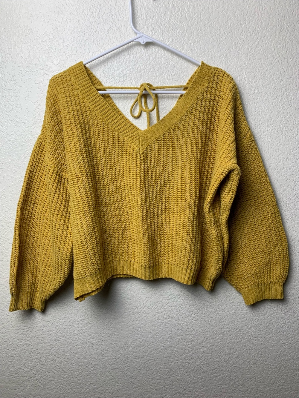 Yoins Chunky Cable Knit Mustard Sweater Balloon Sleeve Boho Cottagecore M